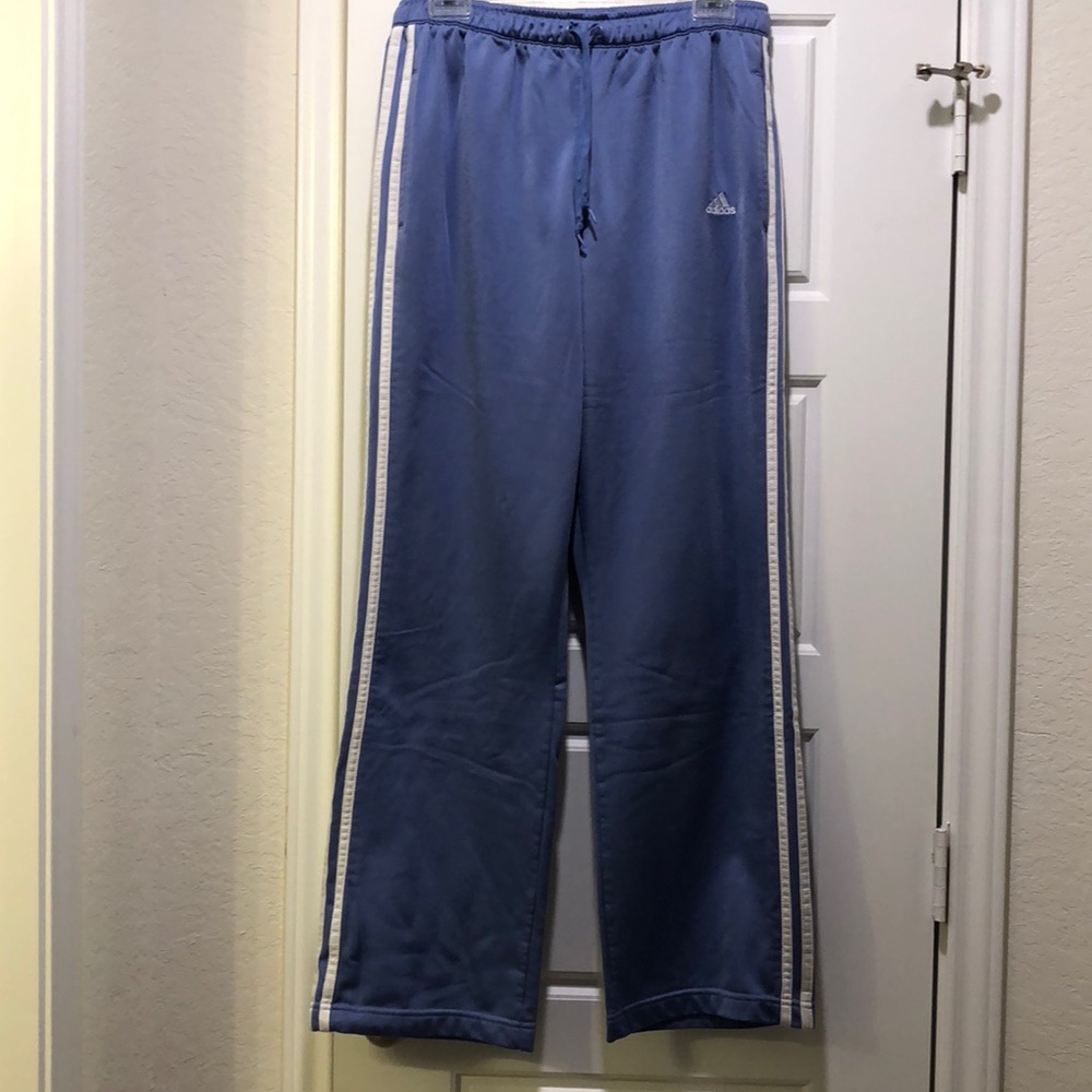 Women’s adidas 3 stripe track pants purple/wht.